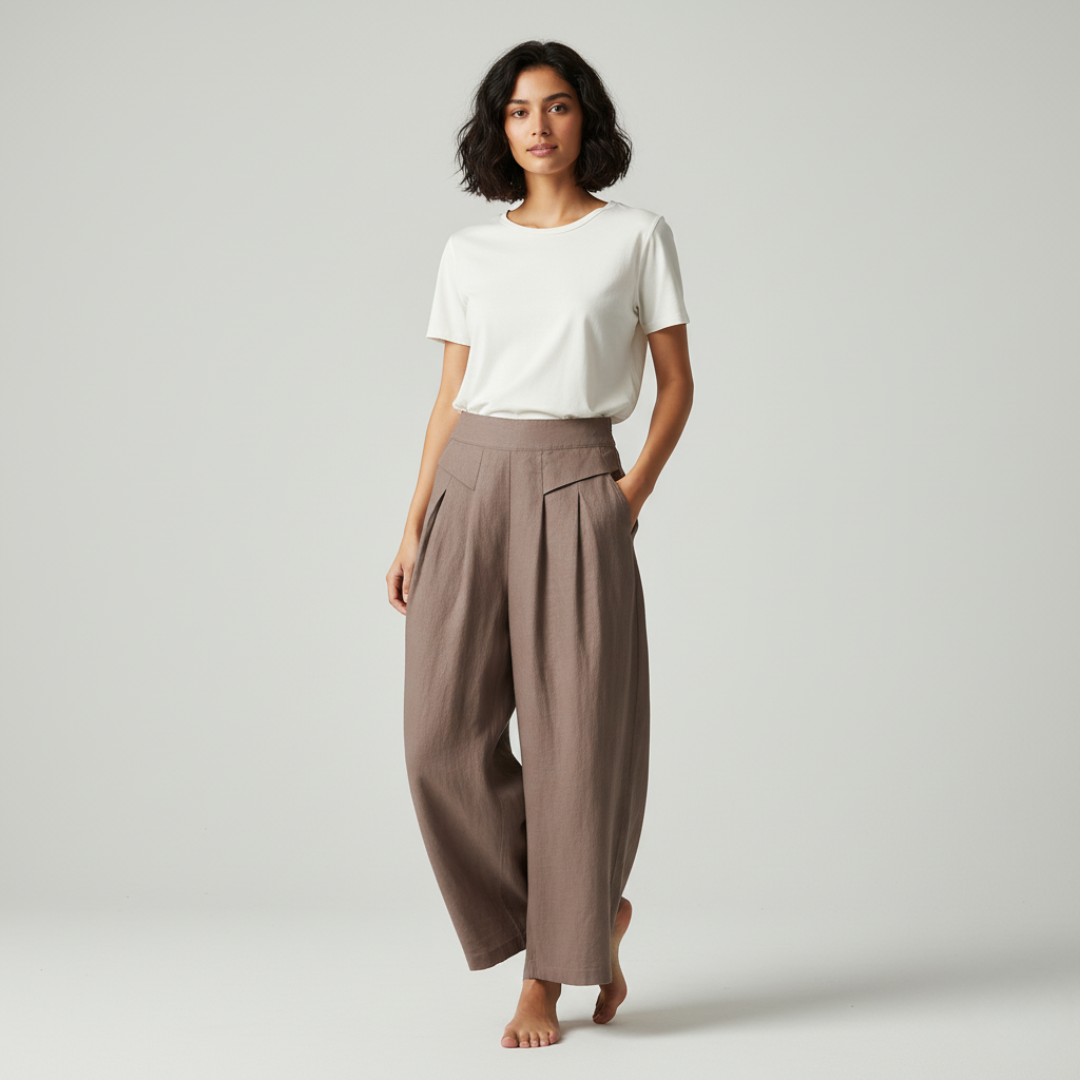 Women's Pleated Wide Leg Trousers - Summer Casual