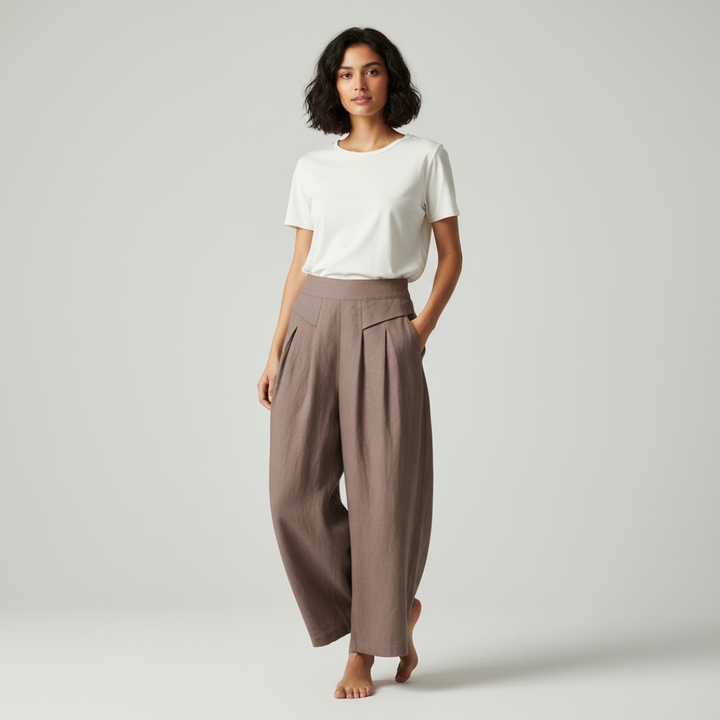 Women's Pleated Wide Leg Trousers - Summer Casual