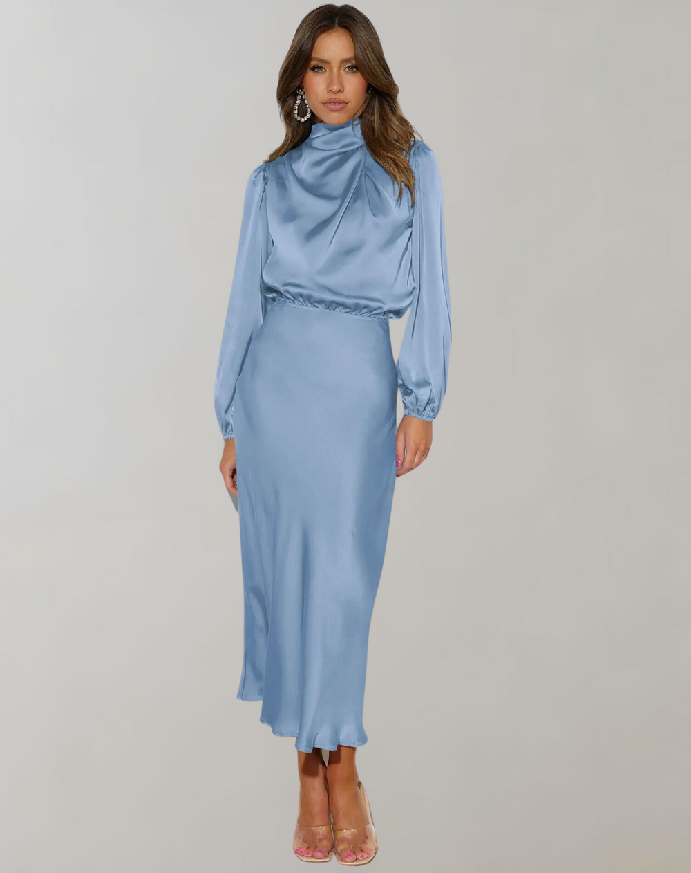 Emily | Women's Satin Long Sleeve Midi Dress
