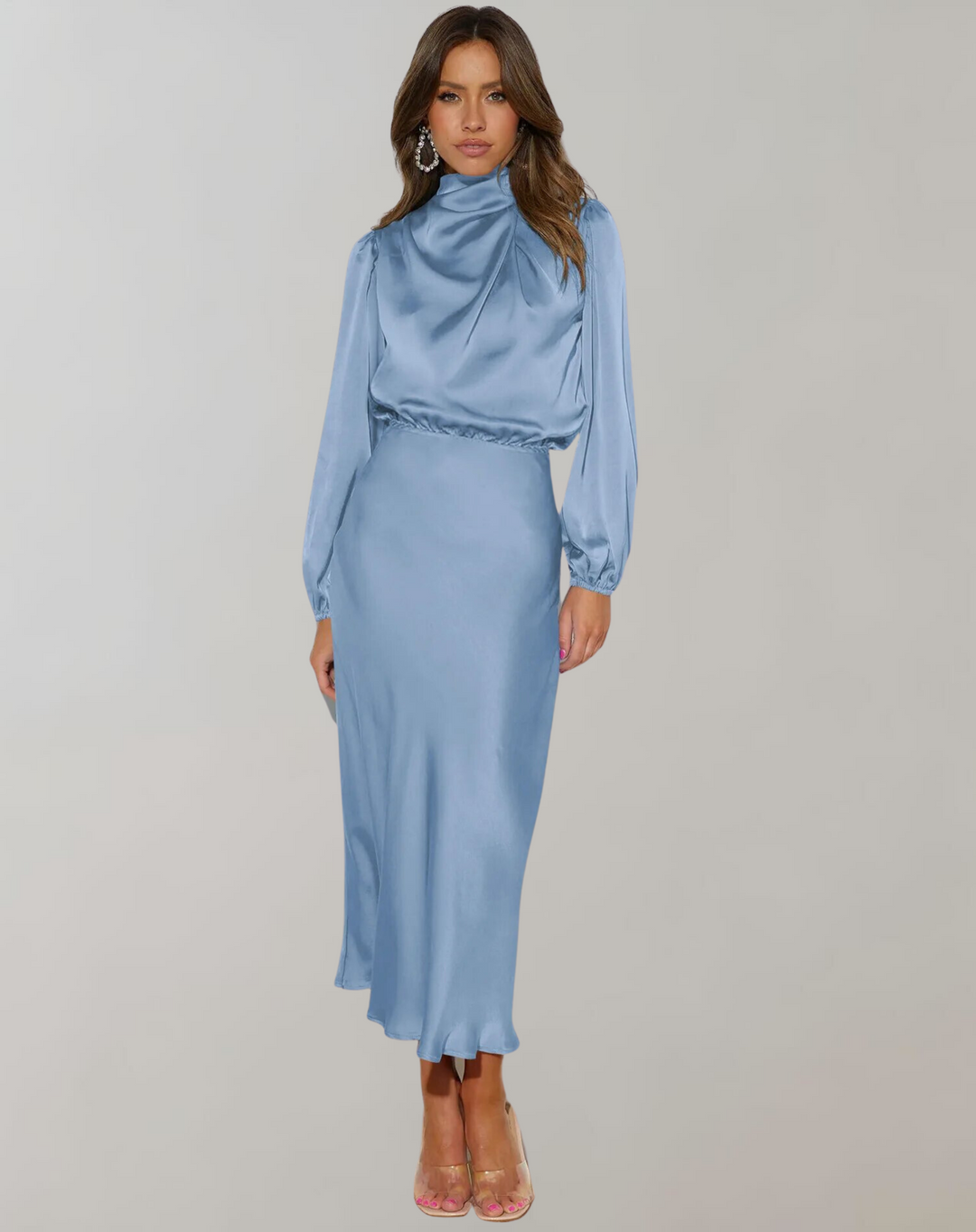 Emily | Women's Satin Long Sleeve Midi Dress