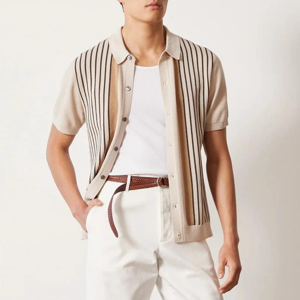 Men's Striped Cotton Polo Shirt - Summer Casual