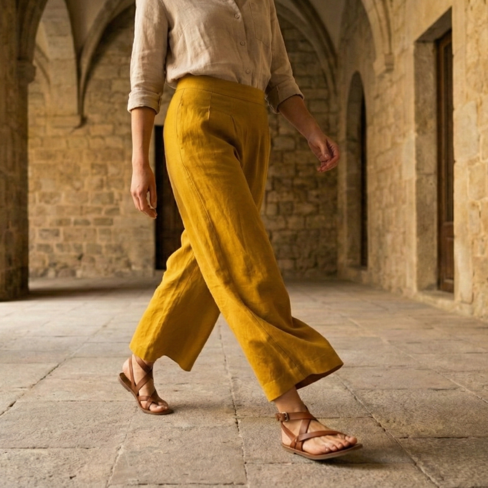 Women's Pleated Wide Leg Trousers - Summer Casual