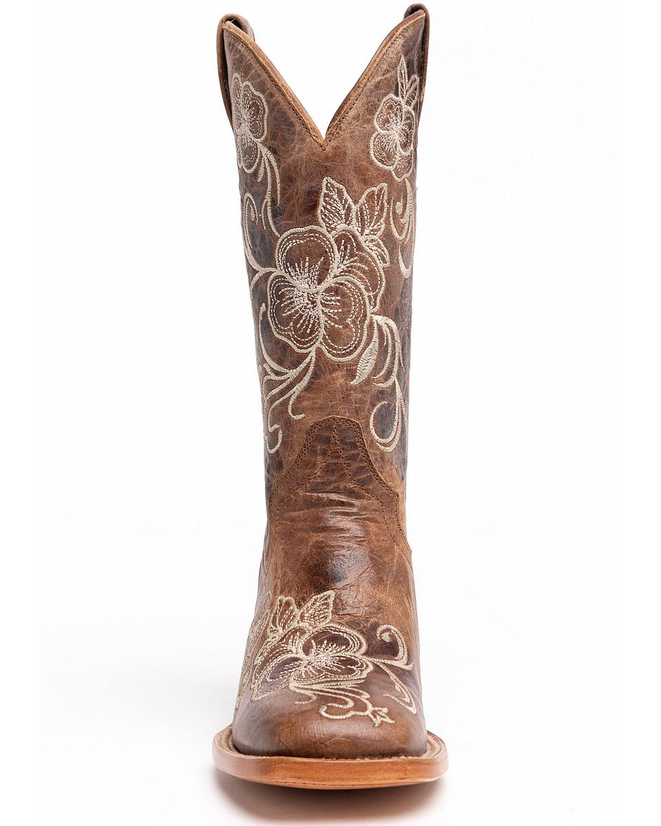 Women's Floral Embroidered Western Boots - Broad Square Toe