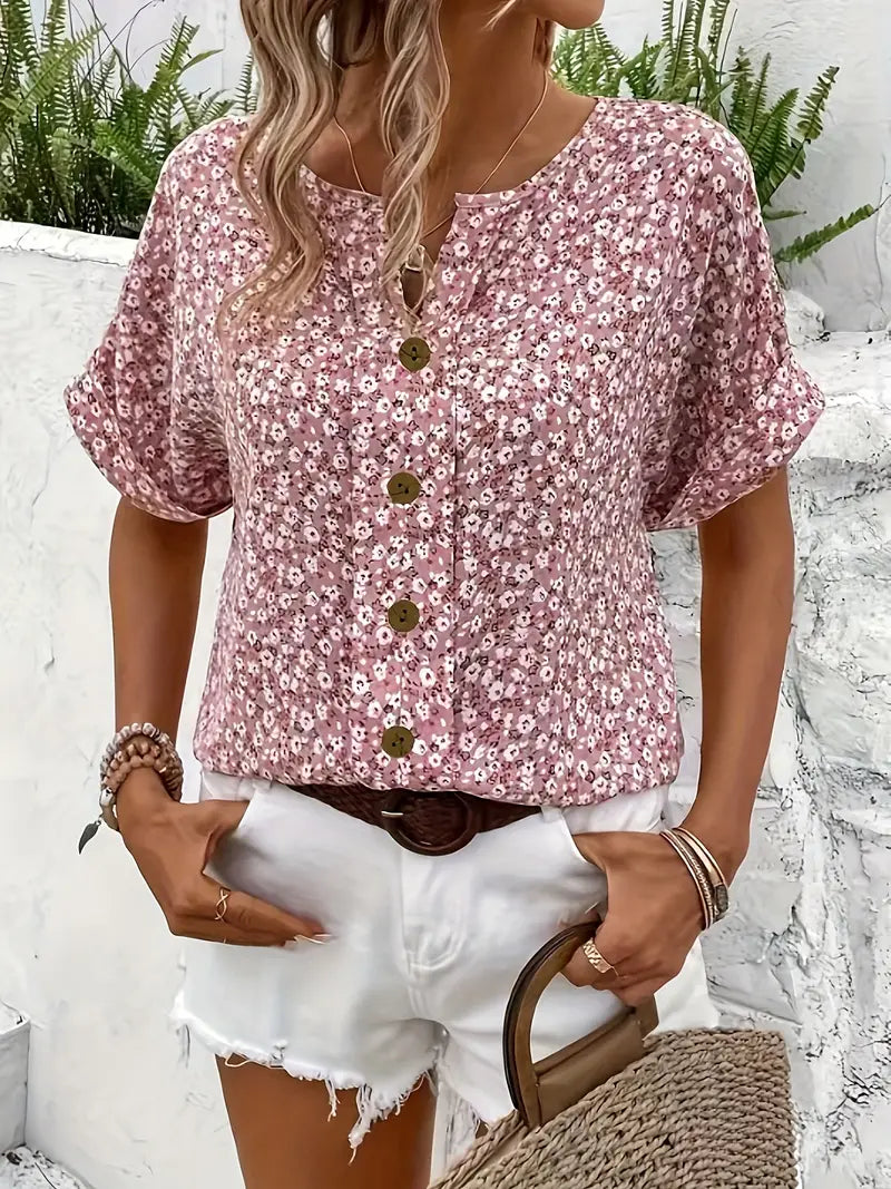 Emily | Women's Floral Button-Up Blouse, Casual Summer