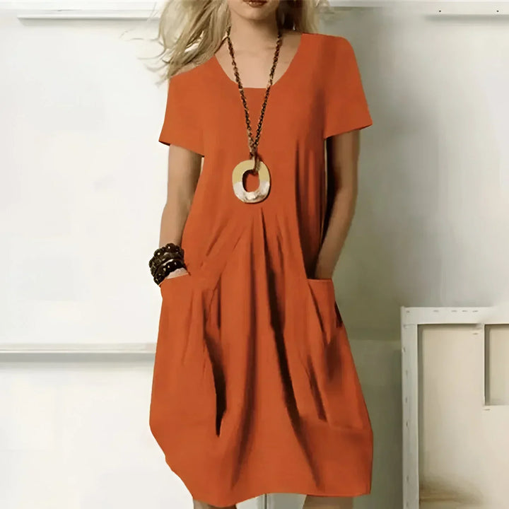 Emily | Women's Midi Dress, Fitted with Short Sleeves