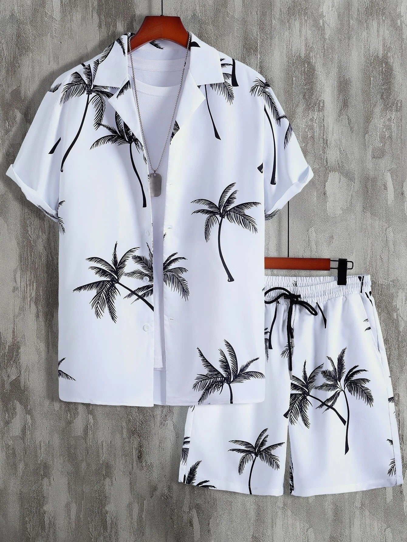 Men's Palm Print Shirt and Shorts Set - Summer Casual