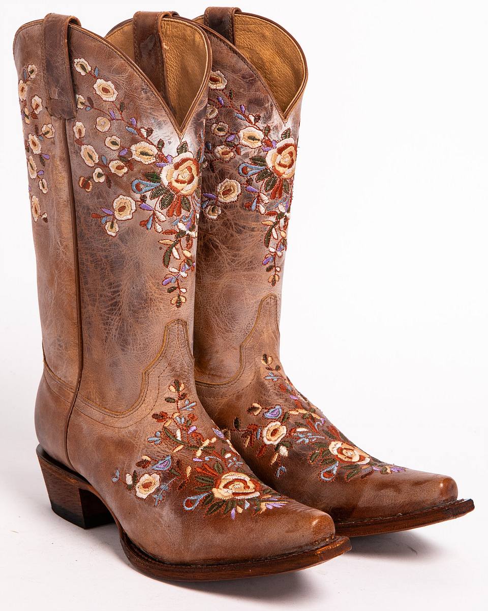 Women's Maisie Floral Embroidered Western Leather Boots - Snip Toe