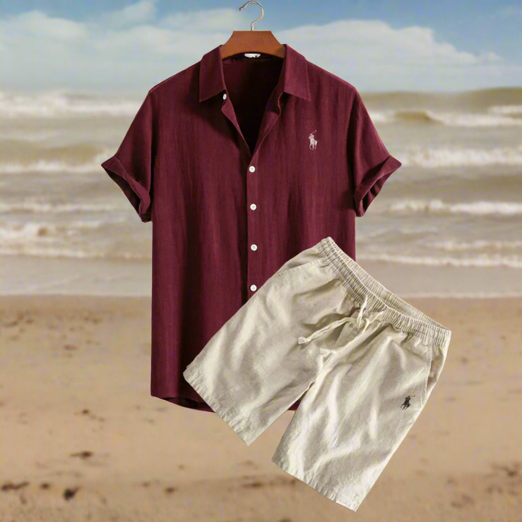 Men's Linen Shirt and Shorts Set - Summer