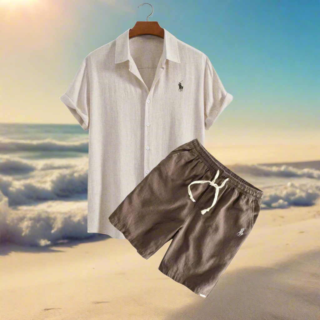 Men's Linen Shirt and Shorts Set - Summer