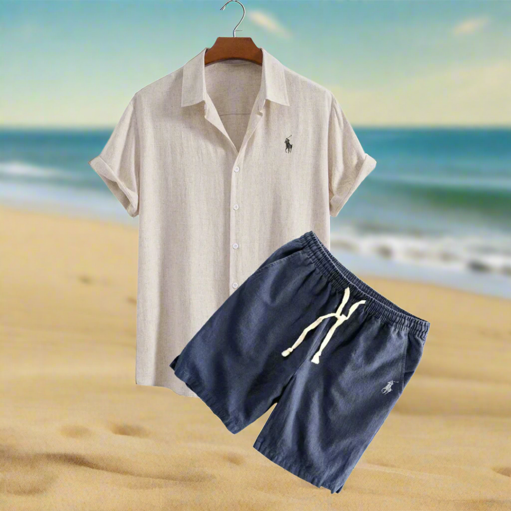 Men's Linen Shirt and Shorts Set - Summer