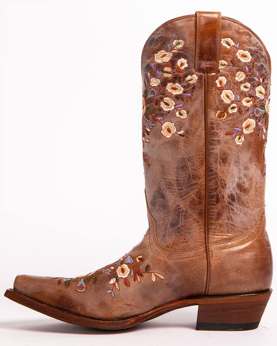 Women's Maisie Floral Embroidered Western Leather Boots - Snip Toe
