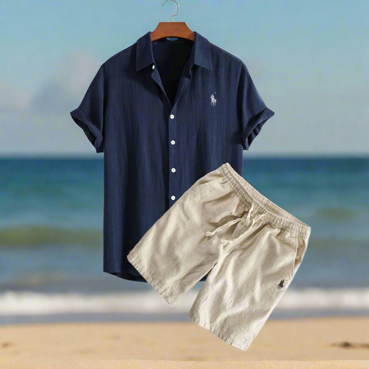 Men's Linen Shirt and Shorts Set - Summer