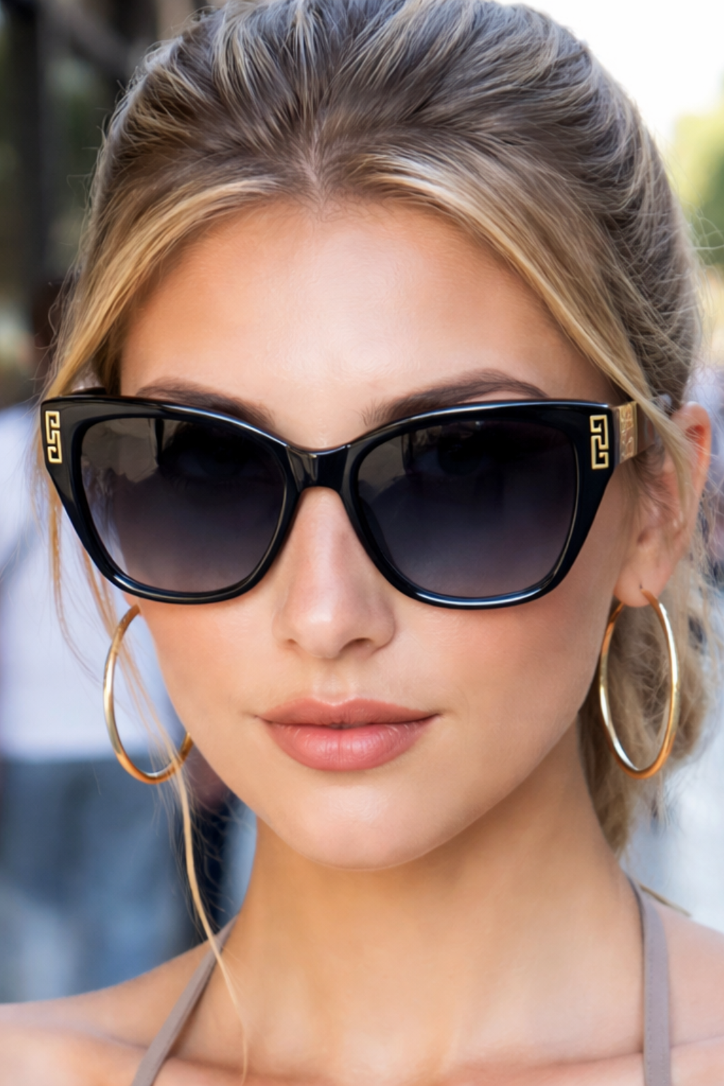 Women's Cat Eye Sunglasses with Gold Detail - Fashion Accessory