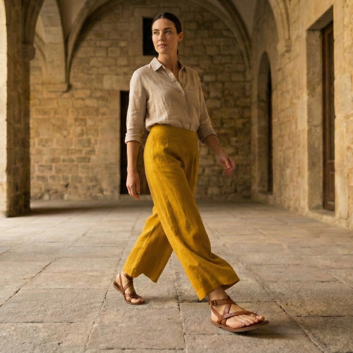 Women's Pleated Wide Leg Trousers - Summer Casual