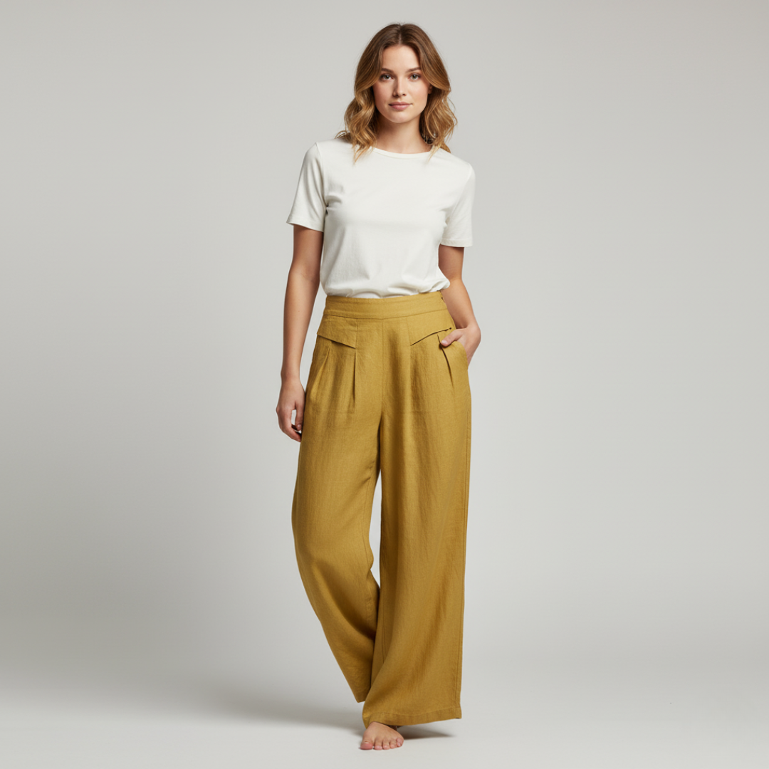 Women's Pleated Wide Leg Trousers - Summer Casual