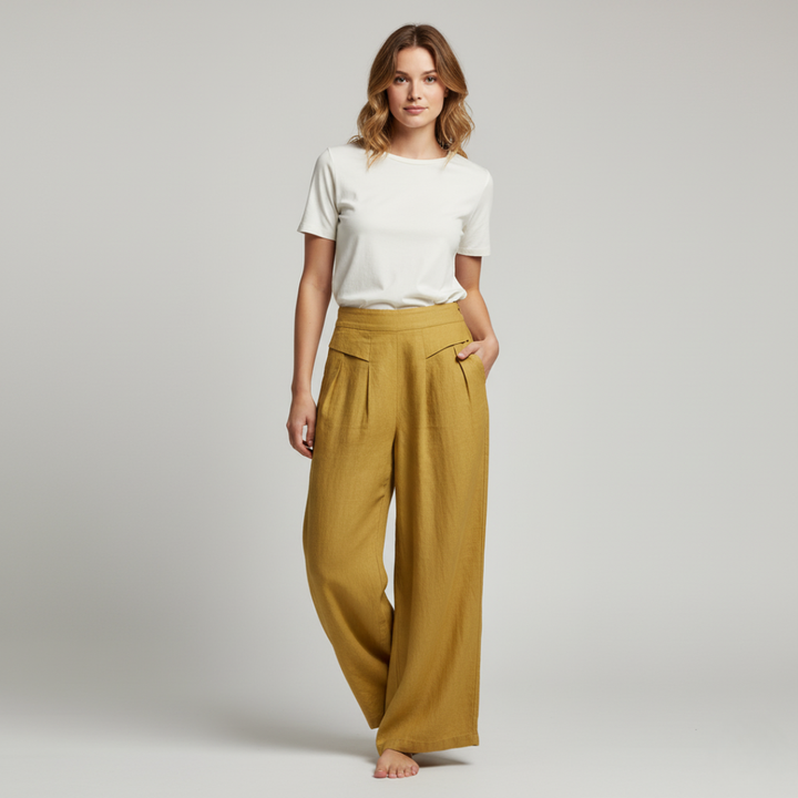 Women's Pleated Wide Leg Trousers - Summer Casual