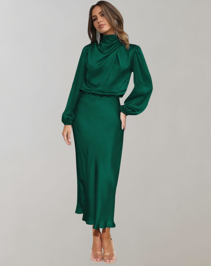 Emily | Women's Satin Long Sleeve Midi Dress