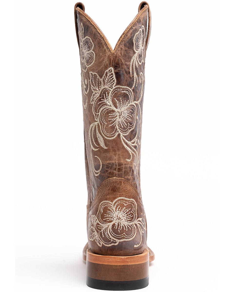 Women's Floral Embroidered Western Boots - Broad Square Toe