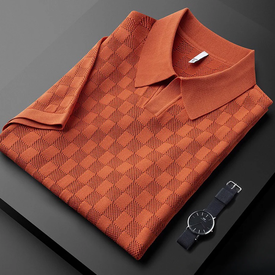 Men's Checkered Knit Polo Shirt - Regular Fit Casual Wear