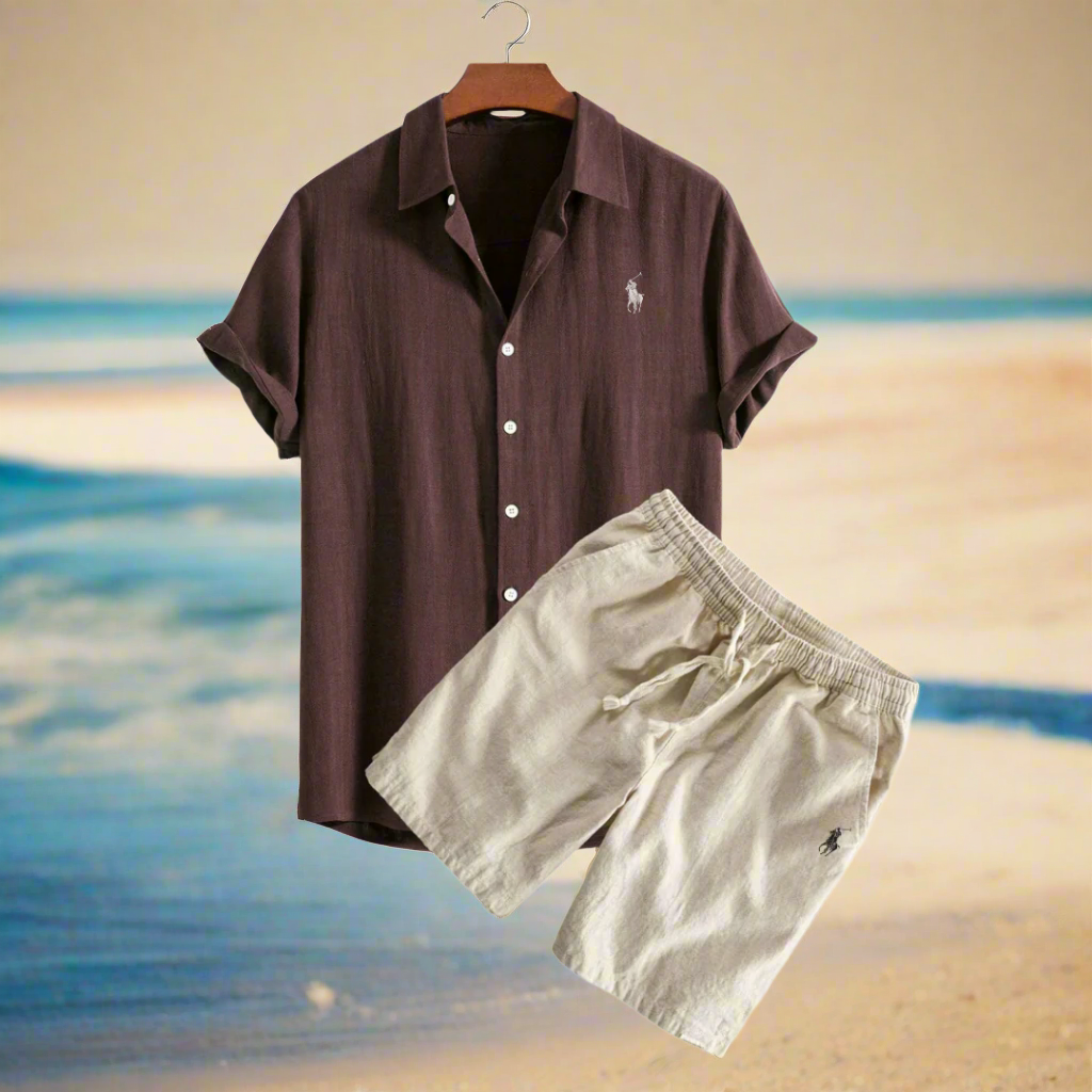Men's Linen Shirt and Shorts Set - Summer