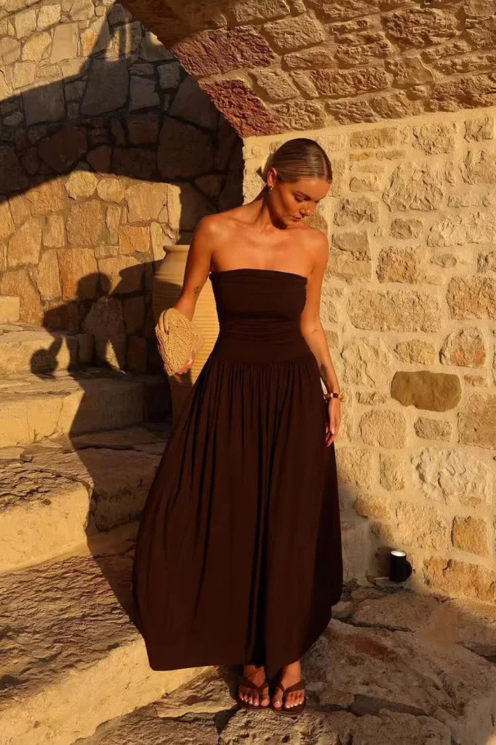 Women's Pleated Chiffon Maxi Dress - Summer Beach