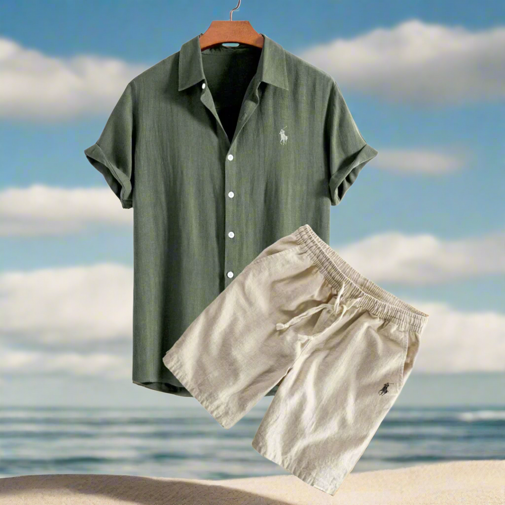Men's Linen Shirt and Shorts Set - Summer
