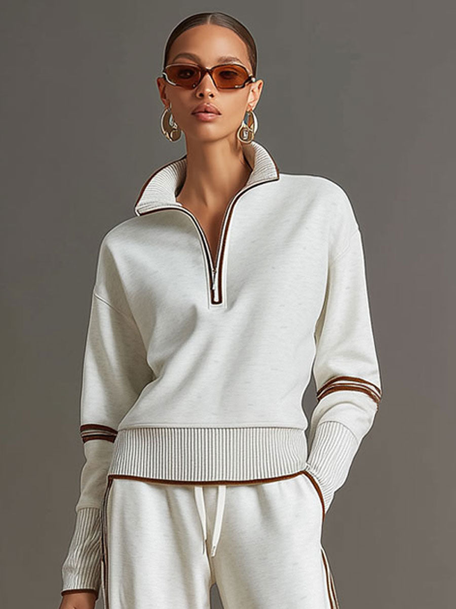 Sarah | Women's Half-Zip Blouse, Retro Sporty Style