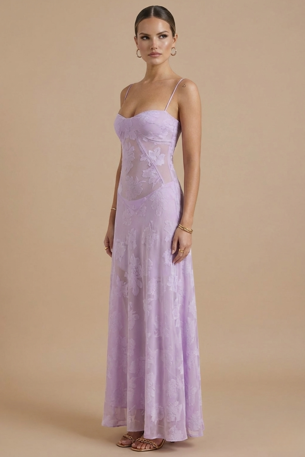 Women's Floral Chiffon Maxi Dress - Summer Evening