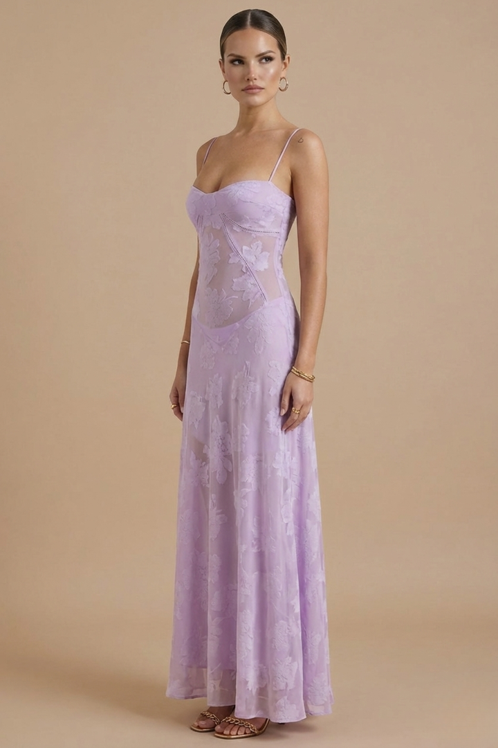 Women's Floral Chiffon Maxi Dress - Summer Evening