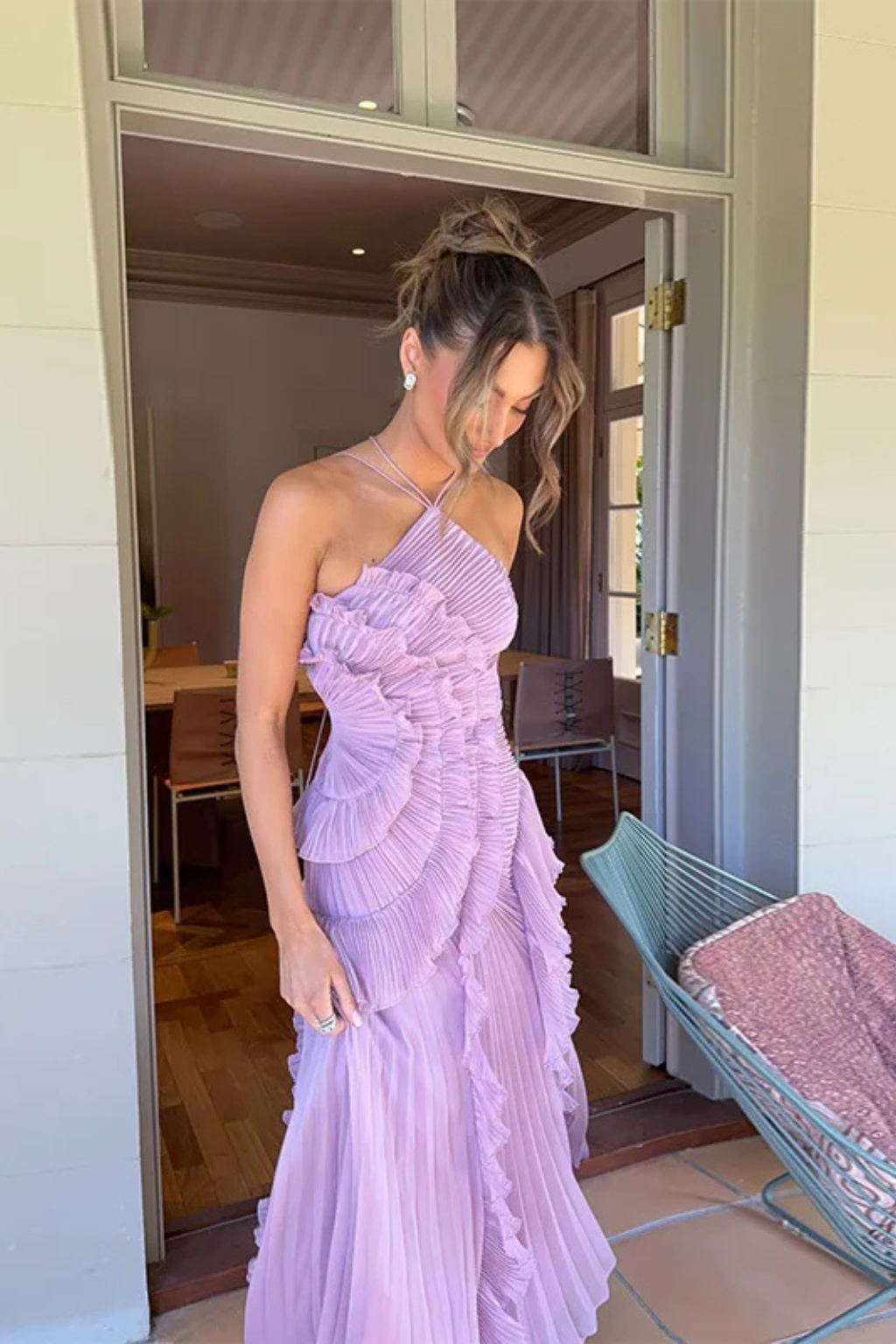 Women's Ruffled Chiffon Maxi Dress - Summer Wedding Guest