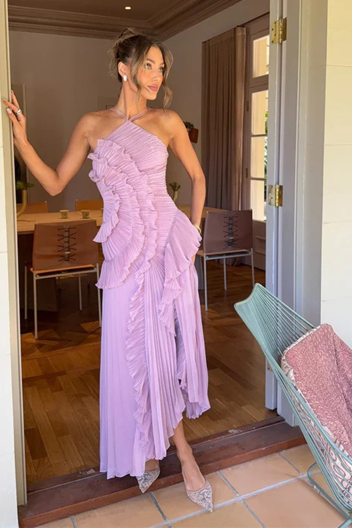 Women's Ruffled Chiffon Maxi Dress - Summer Wedding Guest