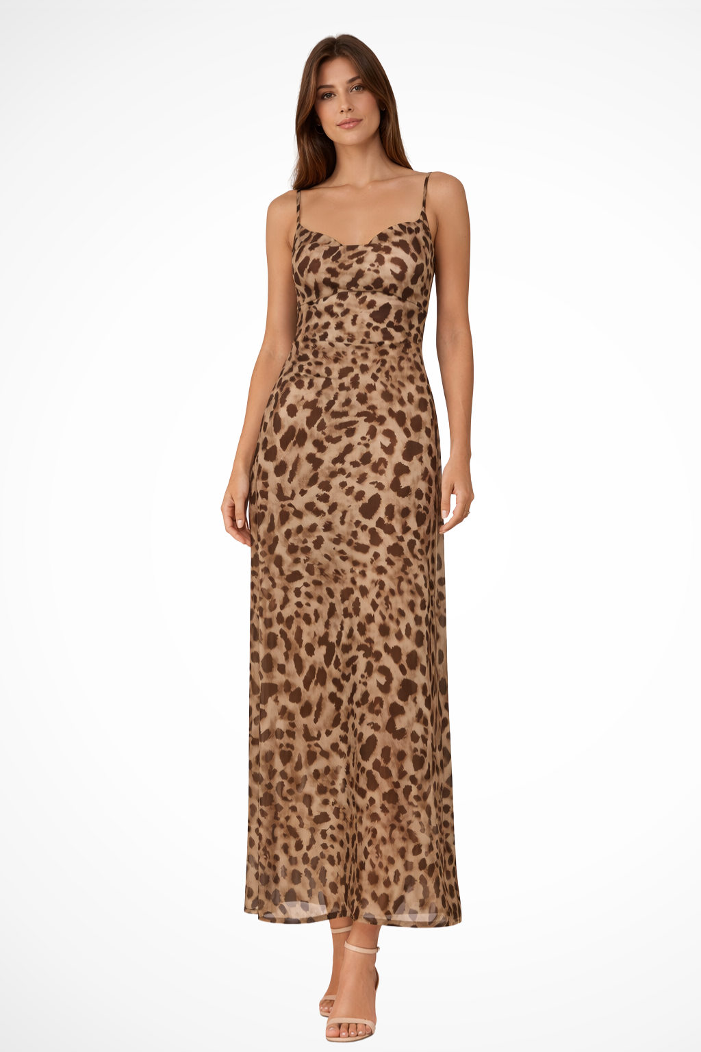Women's Boho Leopard Print Chiffon Maxi Dress - Summer Beach