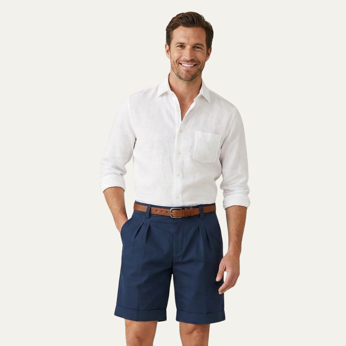 Men's Chino Shorts - Double Pleat - Summer Casual
