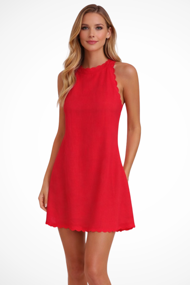 Women's Sleeveless Scallop Hem Cotton Mini Dress - Summer Casual