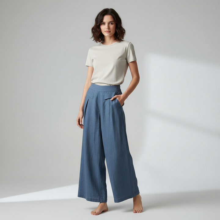 Women's Pleated Wide Leg Trousers - Summer Casual