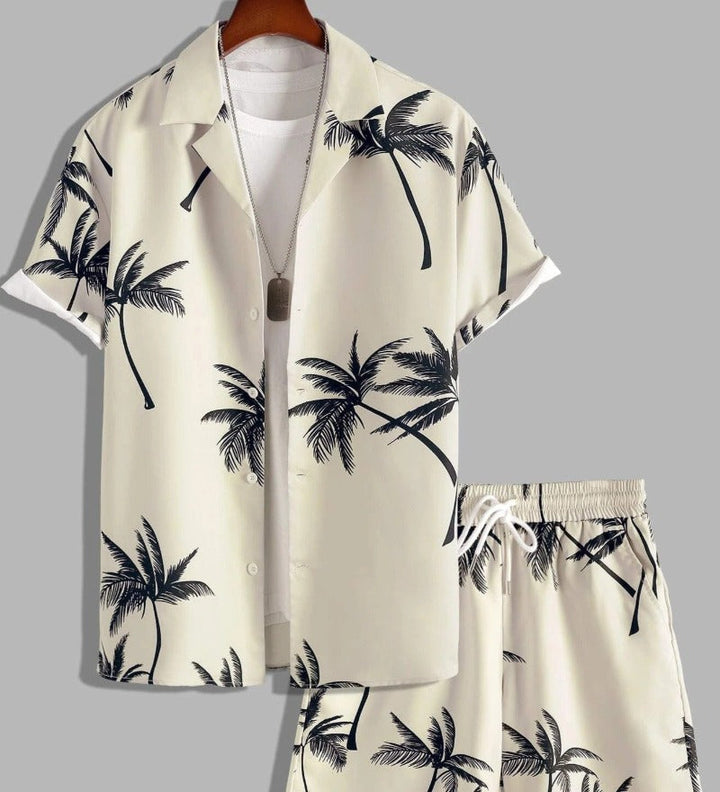 Men's Palm Print Shirt and Shorts Set - Summer Casual