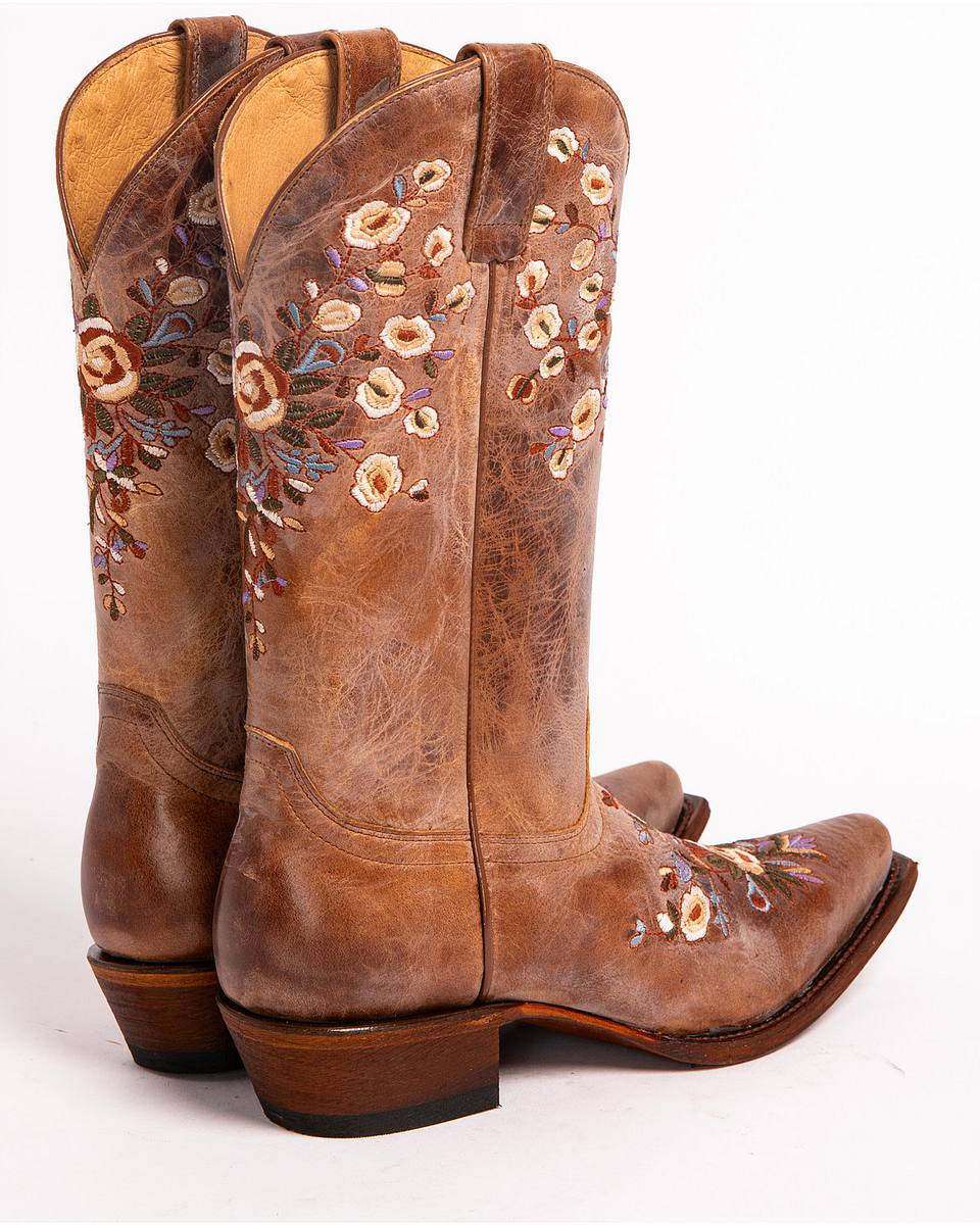 Women's Maisie Floral Embroidered Western Leather Boots - Snip Toe
