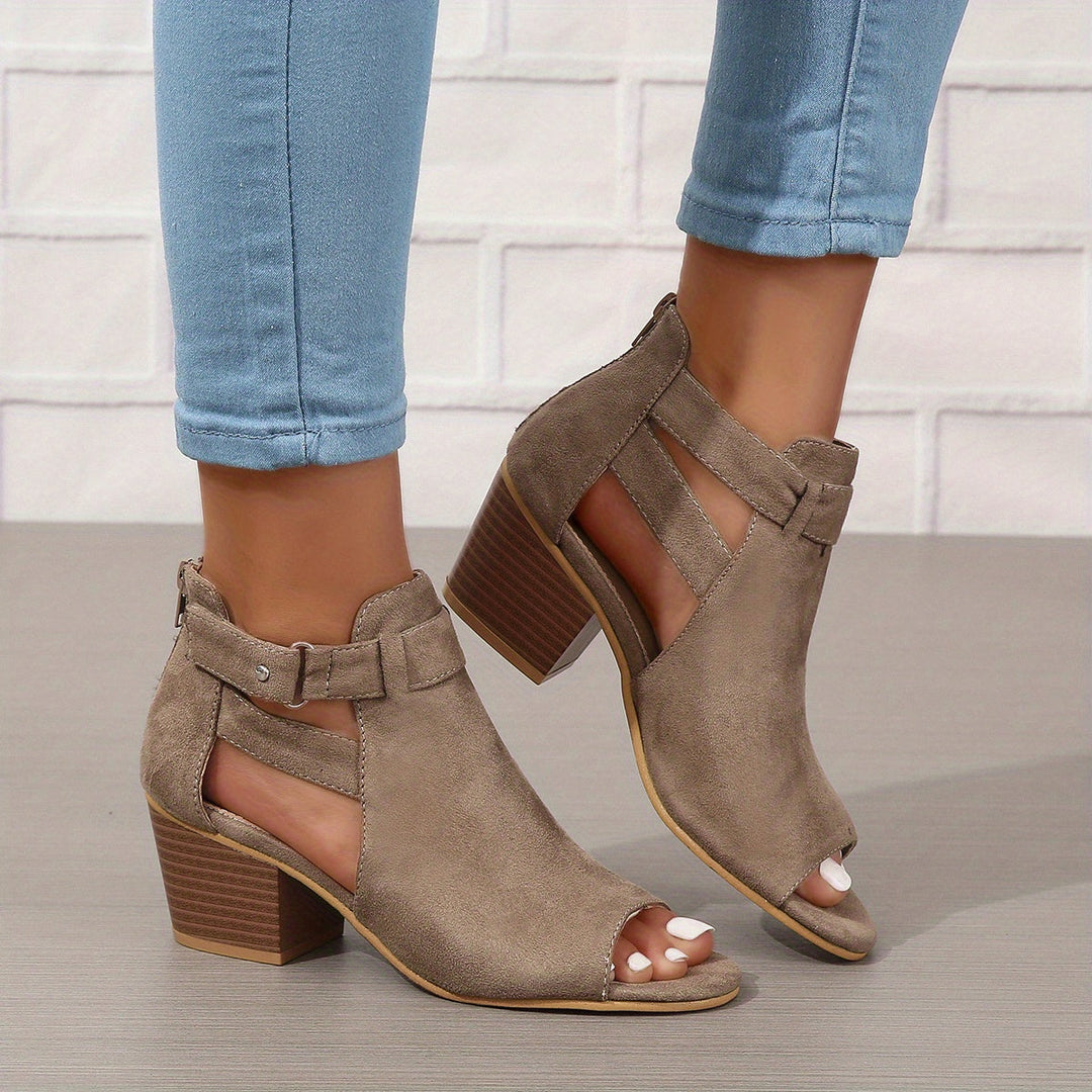 Women's Peep Toe Cutout Block Heel Sandals - Summer Casual