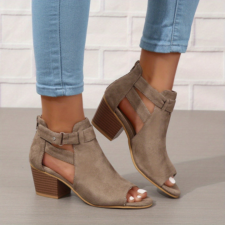 Women's Peep Toe Cutout Block Heel Sandals - Summer Casual