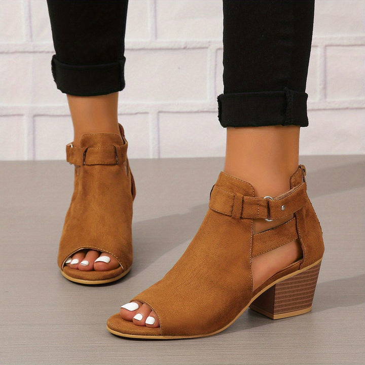 Women's Peep Toe Cutout Block Heel Sandals - Summer Casual