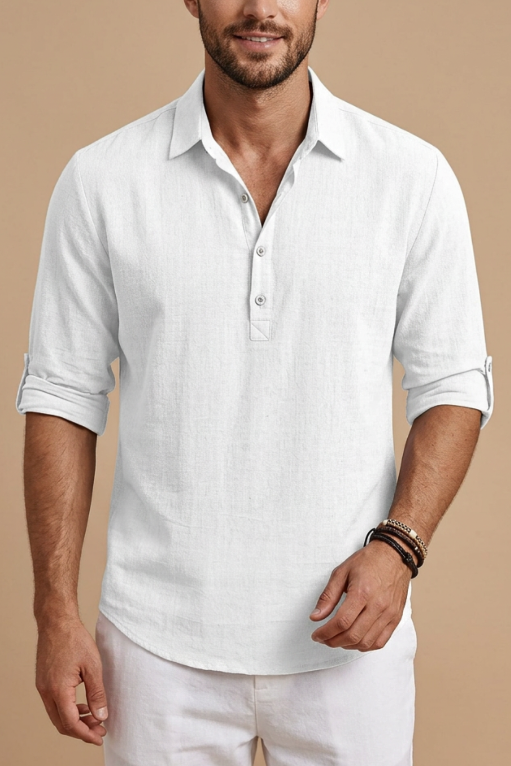 Men's Solid Linen Polo Shirt - Relaxed Fit Summer Casual