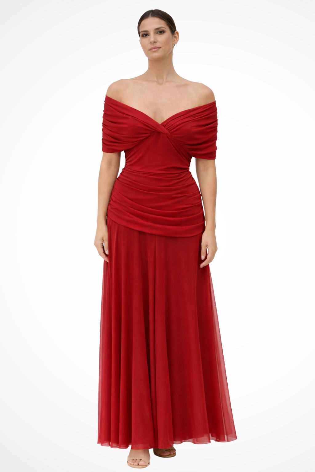 Women's Elegant Off-Shoulder Pleated Maxi Dress - Summer