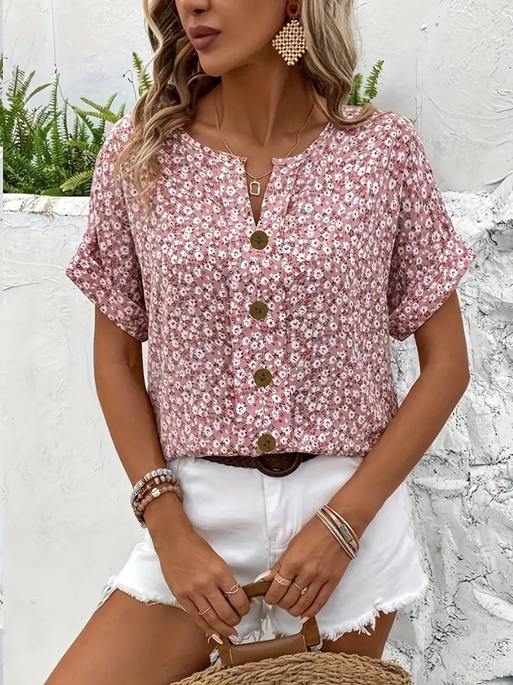 Emily | Women's Floral Button-Up Blouse, Casual Summer