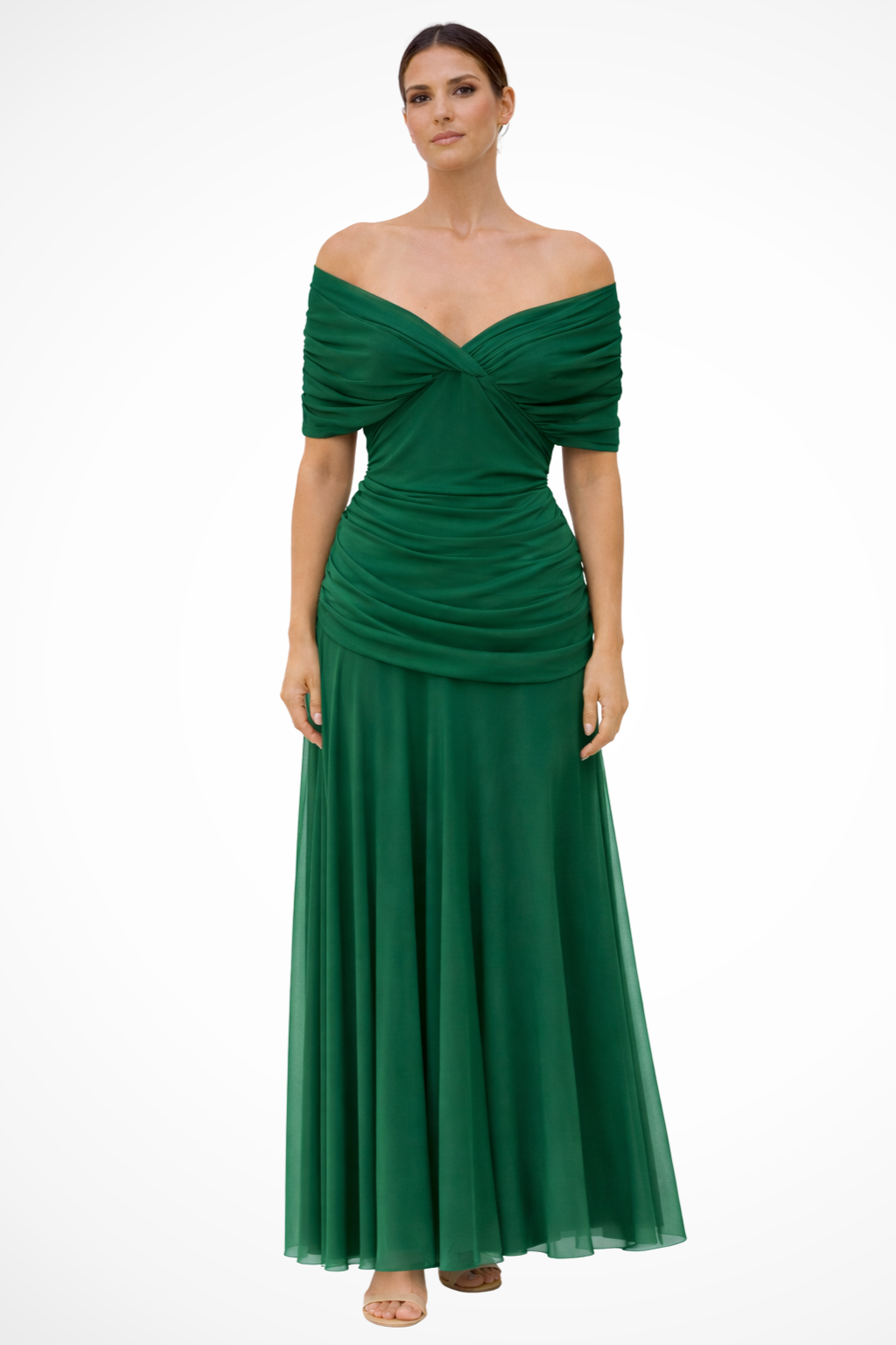 Women's Elegant Off-Shoulder Pleated Maxi Dress - Summer