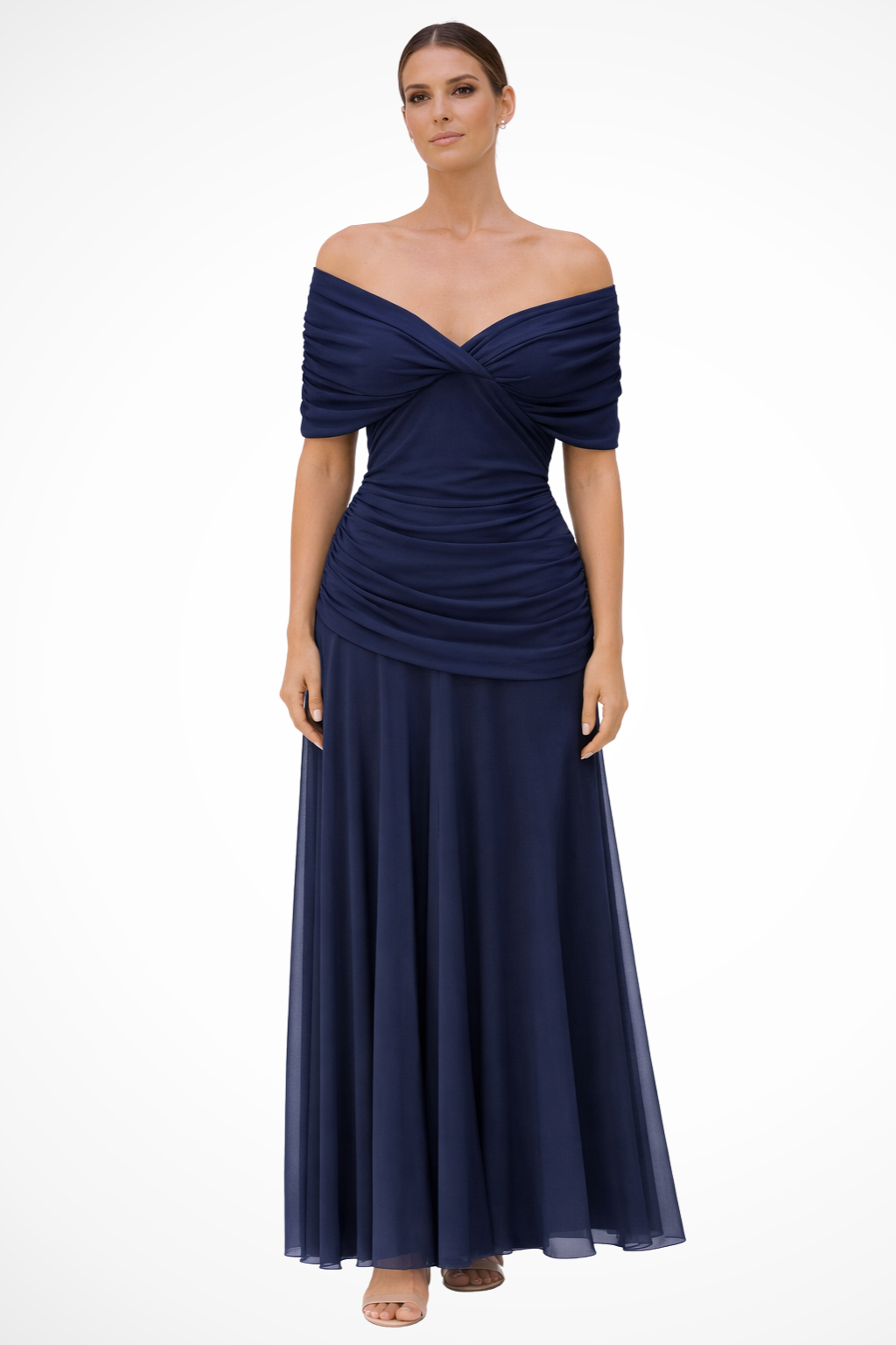 Women's Elegant Off-Shoulder Pleated Maxi Dress - Summer