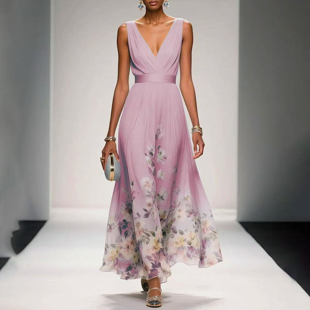 Women's Floral Print Chiffon Maxi Dress - Summer Vacation