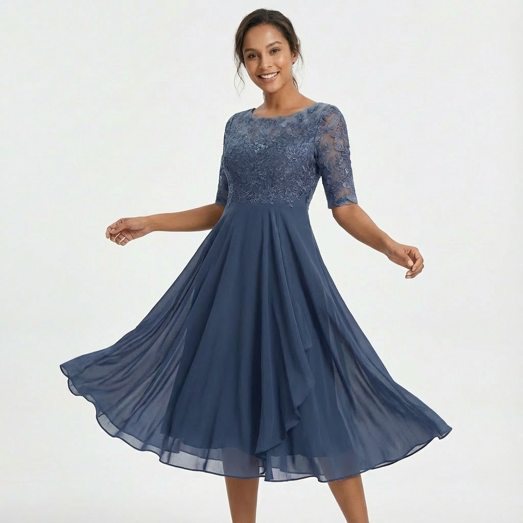 Sophia | Women's Lace Half Sleeve Midi Dress