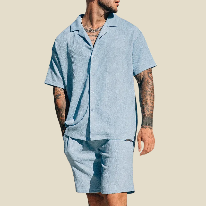 Men's Camp Collar Shirt and Shorts Set - Relaxed Fit
