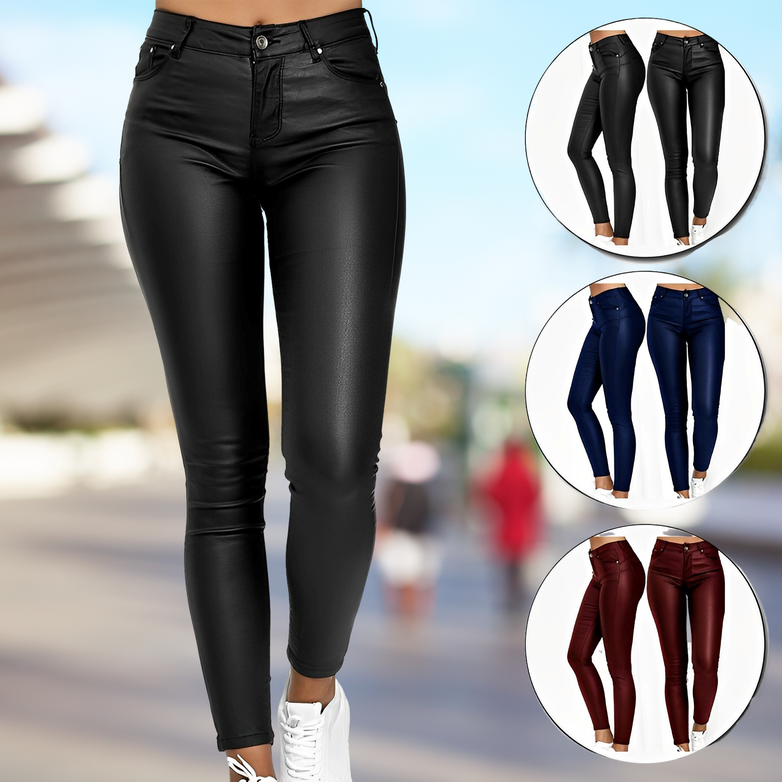 Emily | Women's Slim Fit Leather Pants, Casual