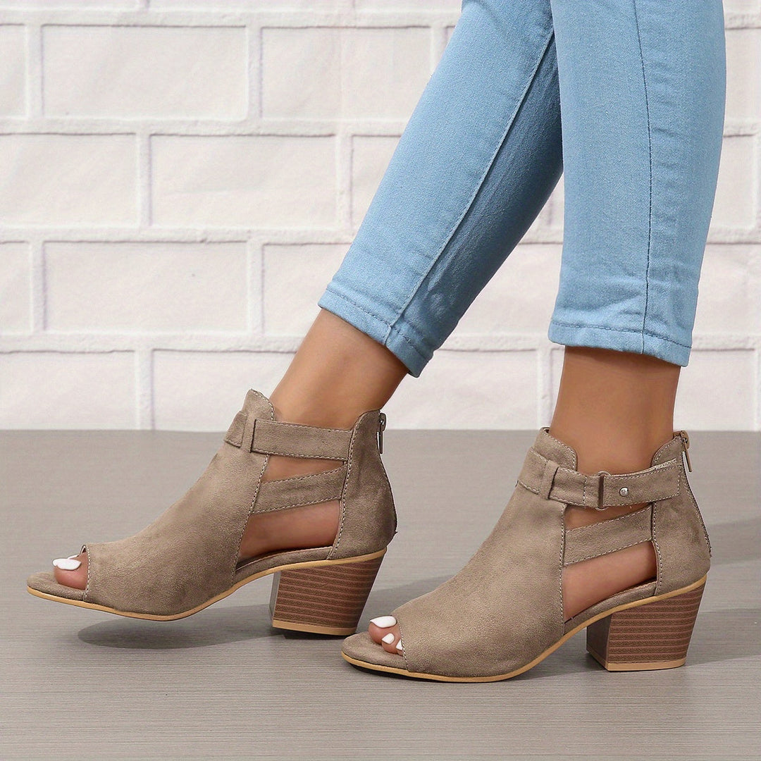 Women's Peep Toe Cutout Block Heel Sandals - Summer Casual